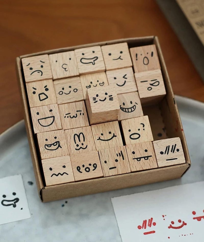 ZMLSED 25pcs Mood Expression Wooden Rubber Stamps Kit, Cute Small Emoticon Theme Stamps for Decorative Diary Planner DIY Craft Scrapbook Card Making Letters Journal - Image 4